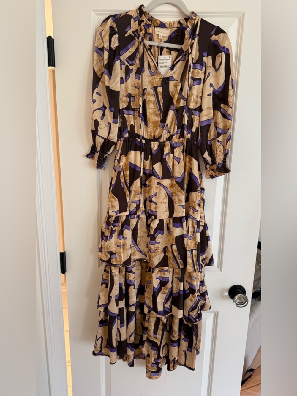 Nordstrom Melloday Midi Dress with Abstract Print - Purple & Tan